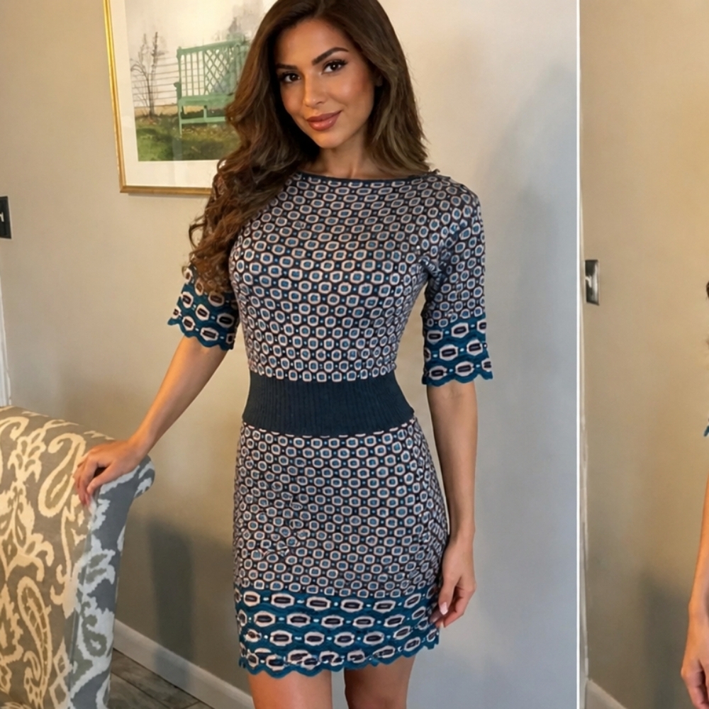 Missoni Beige, Teal & Black Geometric Mini Dress